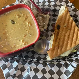 Turkey panini, poblano chicken soup