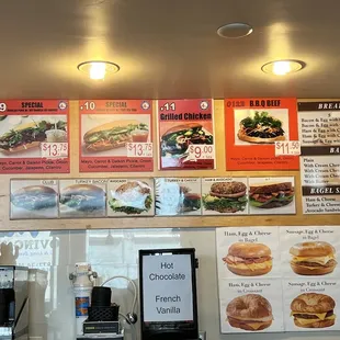 menus and prices on the wall