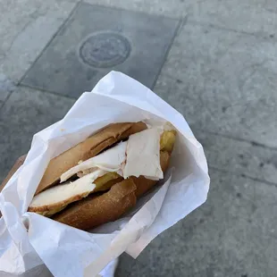 Turkey egg n cheese on a bagel