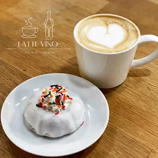 Vegan/GF/Allergen Free Confetti Round Cake and a Latte