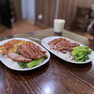 two plates of food on a table