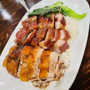 Roast Roasted Duck and Roasted Pork on Rice