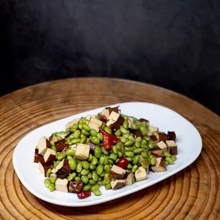 Stir Fried Green Soy Beans with Smoked Tofu