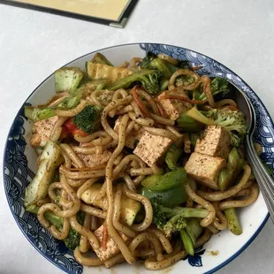 Black Pepper Veggie Udon Noodles (with tofu added)