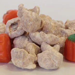 Muddy Pumpkin is an autumn spiced chocolate creation dusted with cinnamon sugar.  Candy pumpkins make this flavor extra special!