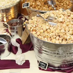 Laughing Mountain makes an appearance at many wedding popcorn bars like this beautiful one.