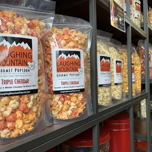 Many varieties of cheese popcorn