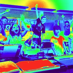 a group of 8 year olds learning Way Cool Keyboarding!