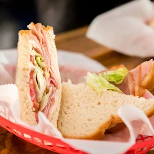 a sandwich in a basket
