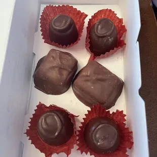 Chocolate covered caramels &amp; chocolate covered cherries. Perfection