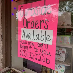 a sign in the window