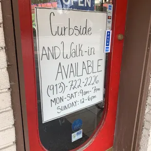 a sign in the window
