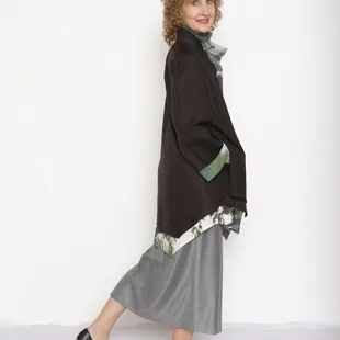 Diamond layer jacket, silk skirt. Wearable art women's clothing sustainably made right here in Tucson Arizona.