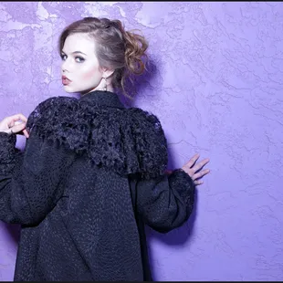 The Laura Tanzer Modern Raglan Coat in Chrysanthemum Brocade with French Lace Netting accent.