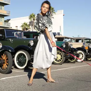 Laura Tanzer digital print cotton voile top, silk skirt. Wearable art women's clothing sustainably made right here in Tucson Arizona.