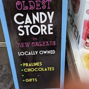 a sign for a candy store