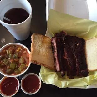 $7.50 thursday rib basket special with drink. subbed fries for okra gumbo. sweet tea for drink. bbq sauce on side