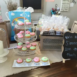 a display of cupcakes