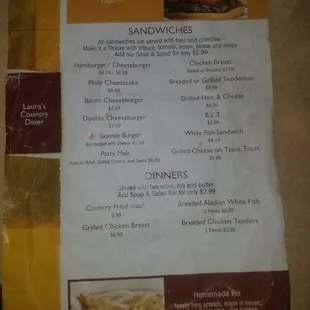 a menu for sandwiches