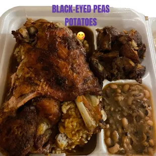 Stuffed Turkey  Wing, Rice  &amp; Gravy, Smothered Potatoes  and Black-eyed peas
