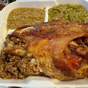 Turkey wing with seafood okra and green beans