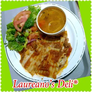 Lasagna with Salad and Chicken Noodle Soup!