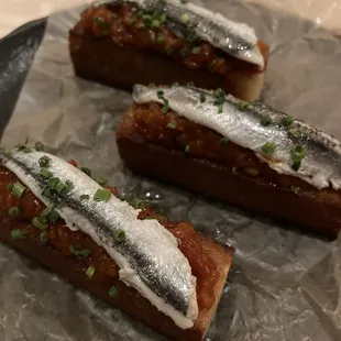 Boquerones on tomato jam and bread