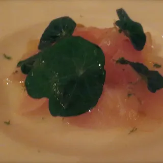 Kombu Cured Fluke, Exotic Citrus, Radish, Olio Verde