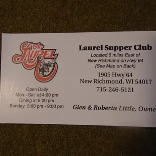 Business card with contact info.