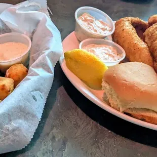 Walleye dinner with fried cheese curds - YUM!