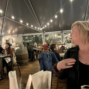 a woman sitting at a table