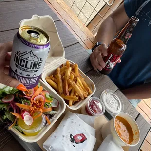 Lunch Special: Steak melt. Hamato soup. Fries. Side salad. Reuben 1/2 sandwich