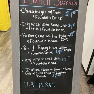 Lunch special menu