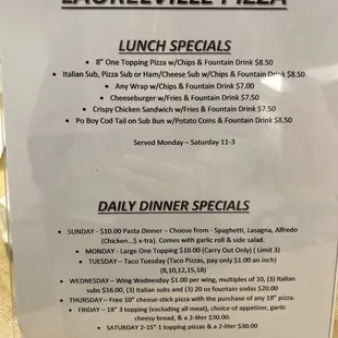 Lunch and daily specials