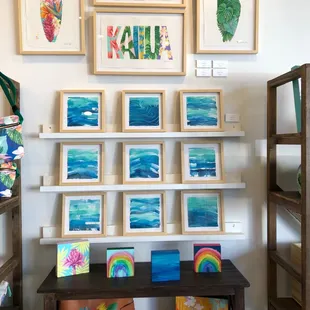 Original wood art, framed watercolors &amp; hand painted bags.