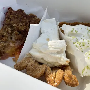 Peach cobbler, banana pie, Keylime