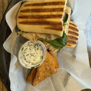 Turkey Brie sandwich with pita chips