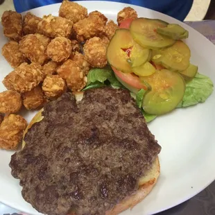 Hamburger disassembled with tots