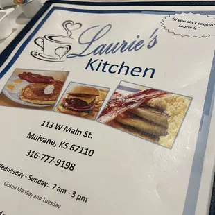 the menu for the restaurant