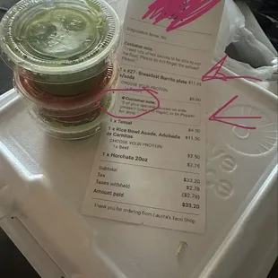 Receipt showing the request in multiple places!