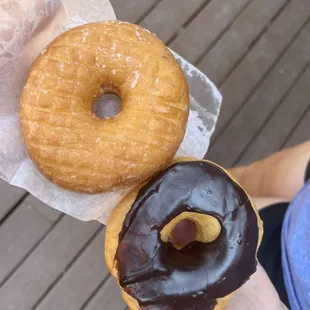 Chocolate donut and glaze donut