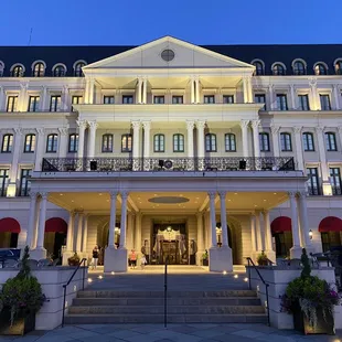the front of the hotel at night