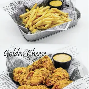 Golden cheese fries and golden cheese Korean fried chicken