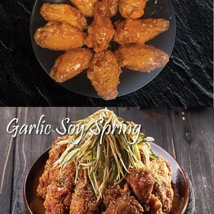 Garlic soy and garlic soy spring Korean fried chicken