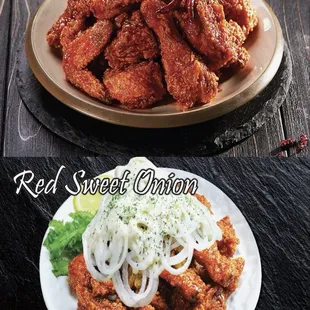 Red hot and red sweet onion Korean fried chicken