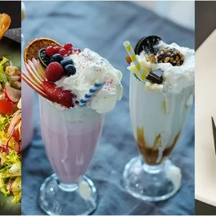 a plate of desserts and ice cream