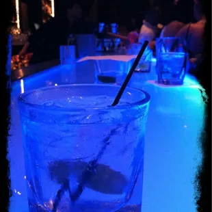 Tanqueray and Tonic on the lit up bar!