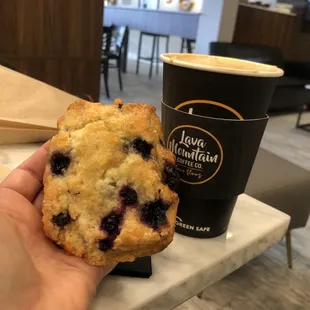 Blueberry scone and latte