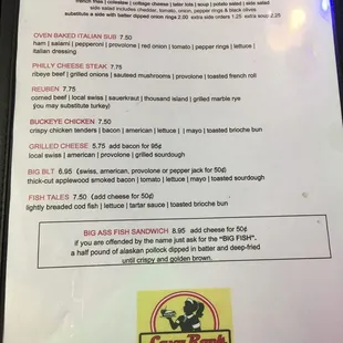 the menu of the restaurant