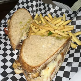Chicken pesto panini and small side of fries for extra $5